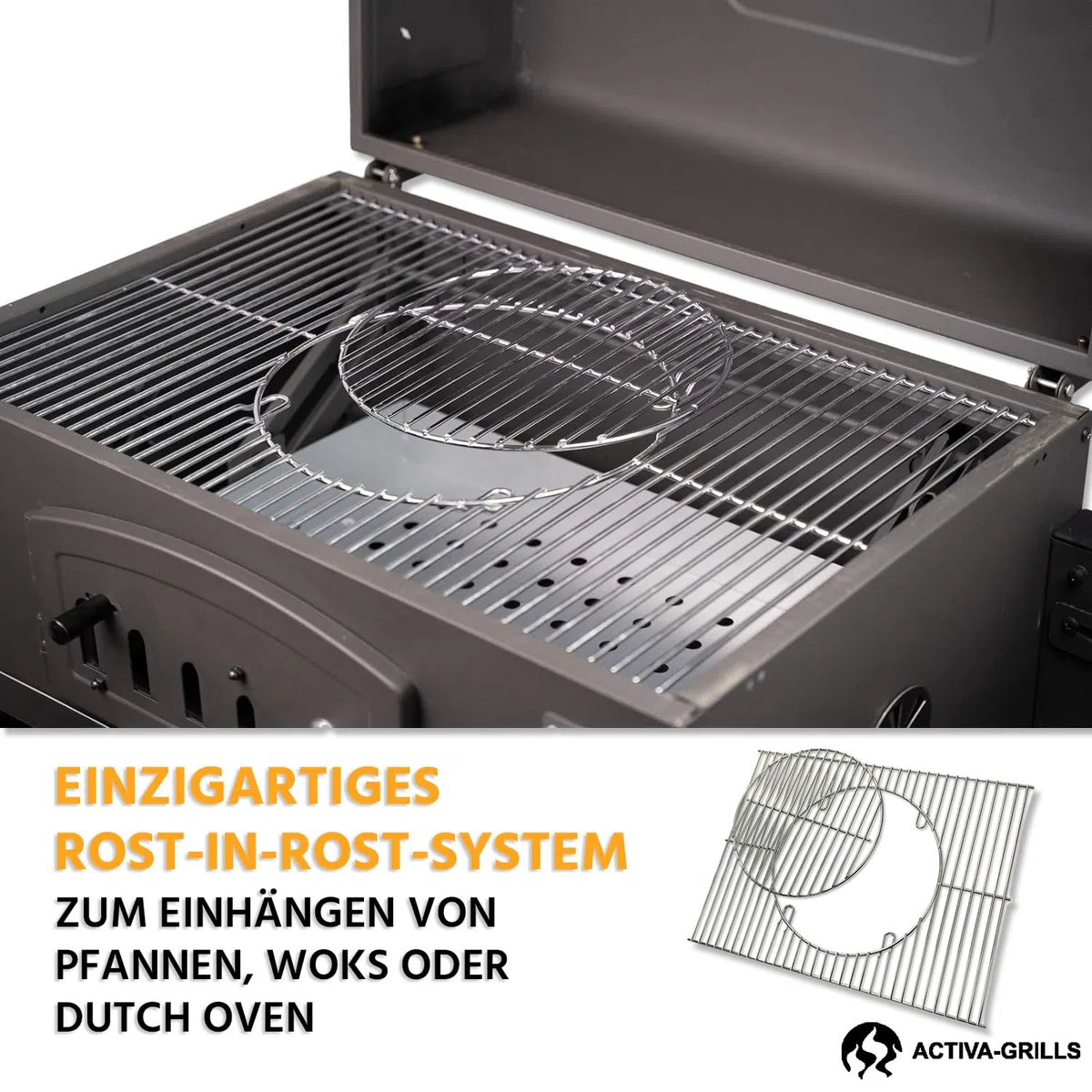 ACTIVA Holzkohlegrill Angulatus I Holzkohlegrill mit Deckel, verstellbarer Kohlewanne & Thermometer I Grillwagen für ein gelungenes Barbecue