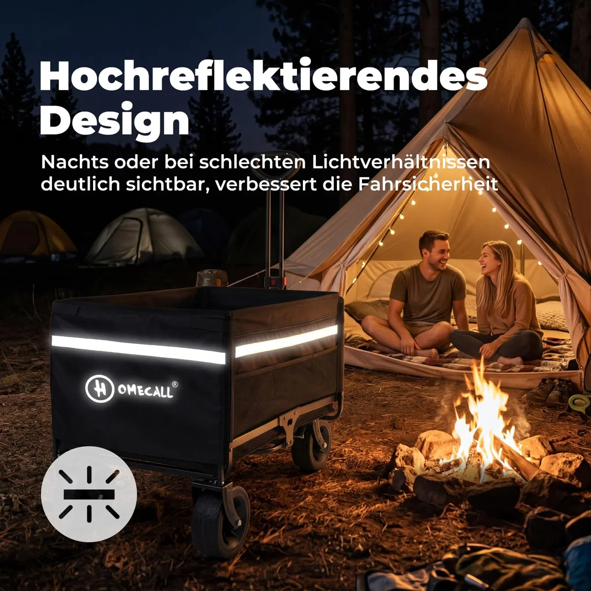 Bollerwagen Faltbar 120L+, Bis 150kg mit Heckklappe, Regenschutz, Bremsen | Reflektorstreifen, Strandwagen Klappbar, Faltbarer Bollerwagen Für Hunde, Einkaufen, Camping, Strand, Transport, Outdoor