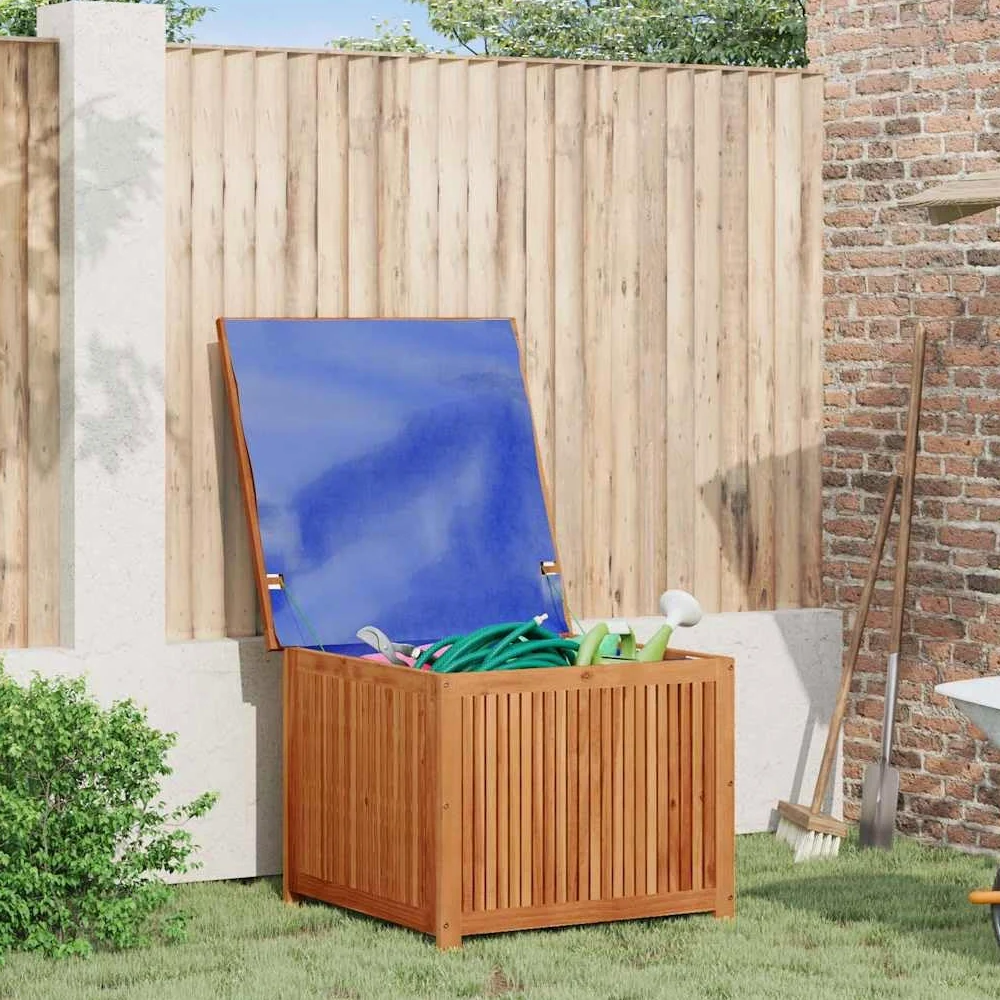 Gartenbox aus Massivholz Akazie 75x75x58 cm mit wasserfestem Innenbeutel für Außen- und Innenbereich, robuste Aufbewahrungstruhe für Möbelkissen, Decken und Spielzeug,