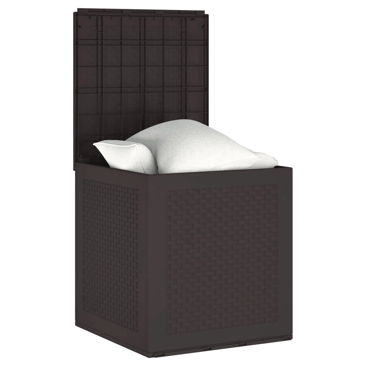 Gartentruhe aus PP Kunststoff Braun 55x53x57 cm Außenlagerbox mit UV-Schutz und texturierter Oberfläche für Terrasse Gartenmöbel Aufbewahrung