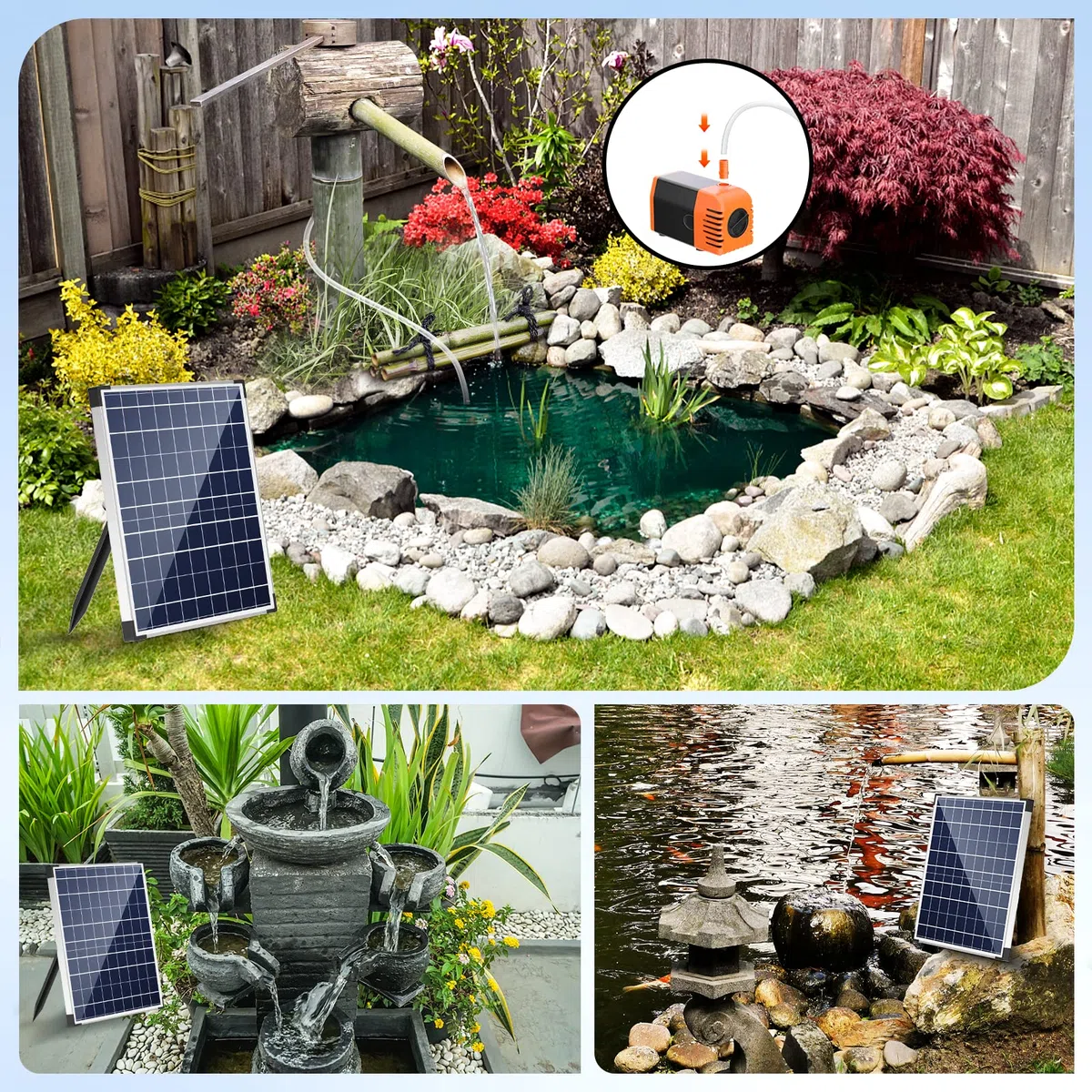Antfraer 25W Solar Teichpumpe, Solar Wasserbrunnenpumpe mit 410GPH Einstellbarer Durchfluss, Solar Wasserpumpe mit 7 Düsen, 2.0 m Schlauch, Trockenlaufschutz für Garten, Teich, Wasserfall, Brunnen