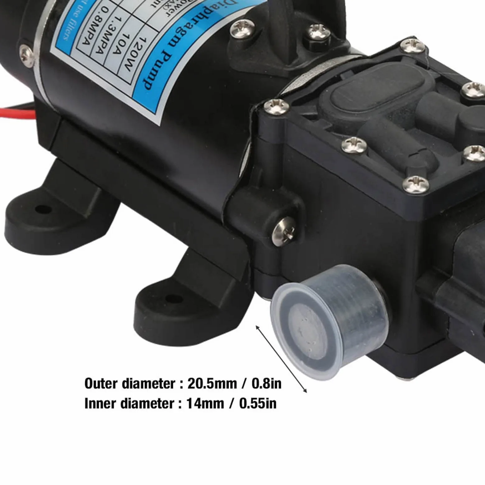 Hochdruck Wasserpumpe Druckwasserpumpe 120W 10L/m 12V/24V Elektrische Selbstansaugende Membranpumpe für Hochdruckreiniger Bewässerungssysteme (12V 3210YD-12-120FS)