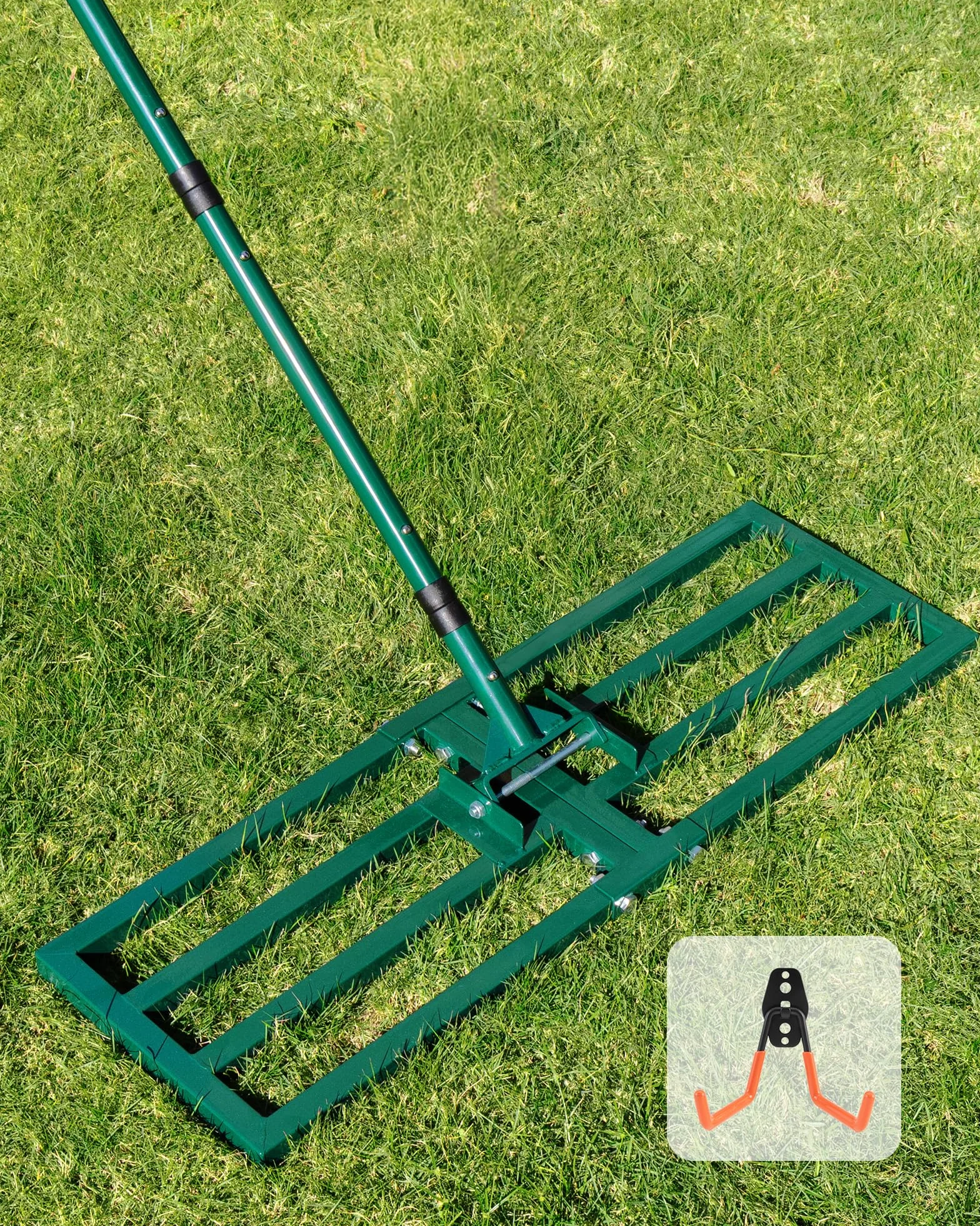 Rasenrakel Rasen Rakel Lawn Leveling Rake: JanTeelGO 76x25cm Nivellierrechen mit Wandmontagehaken & Verstellbarer Griff - Heavy Duty Rechen für Hof | Garten | Golfplätze Boden, Sand