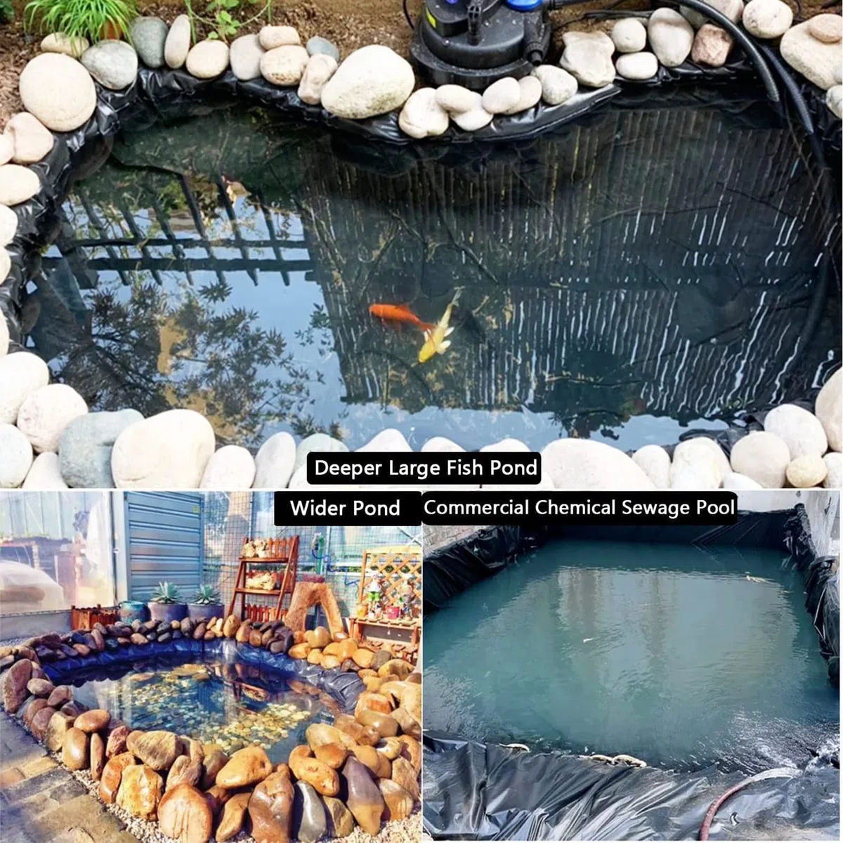 Hochdichte Polyethylen-Teichfolie, 2 mm dick, Fisch- und pflanzenverträglich, flexibel und wasserdicht. Ideal für Fischteiche, Springbrunnen, Wassergärten und Wasserfälle. Schwarz.