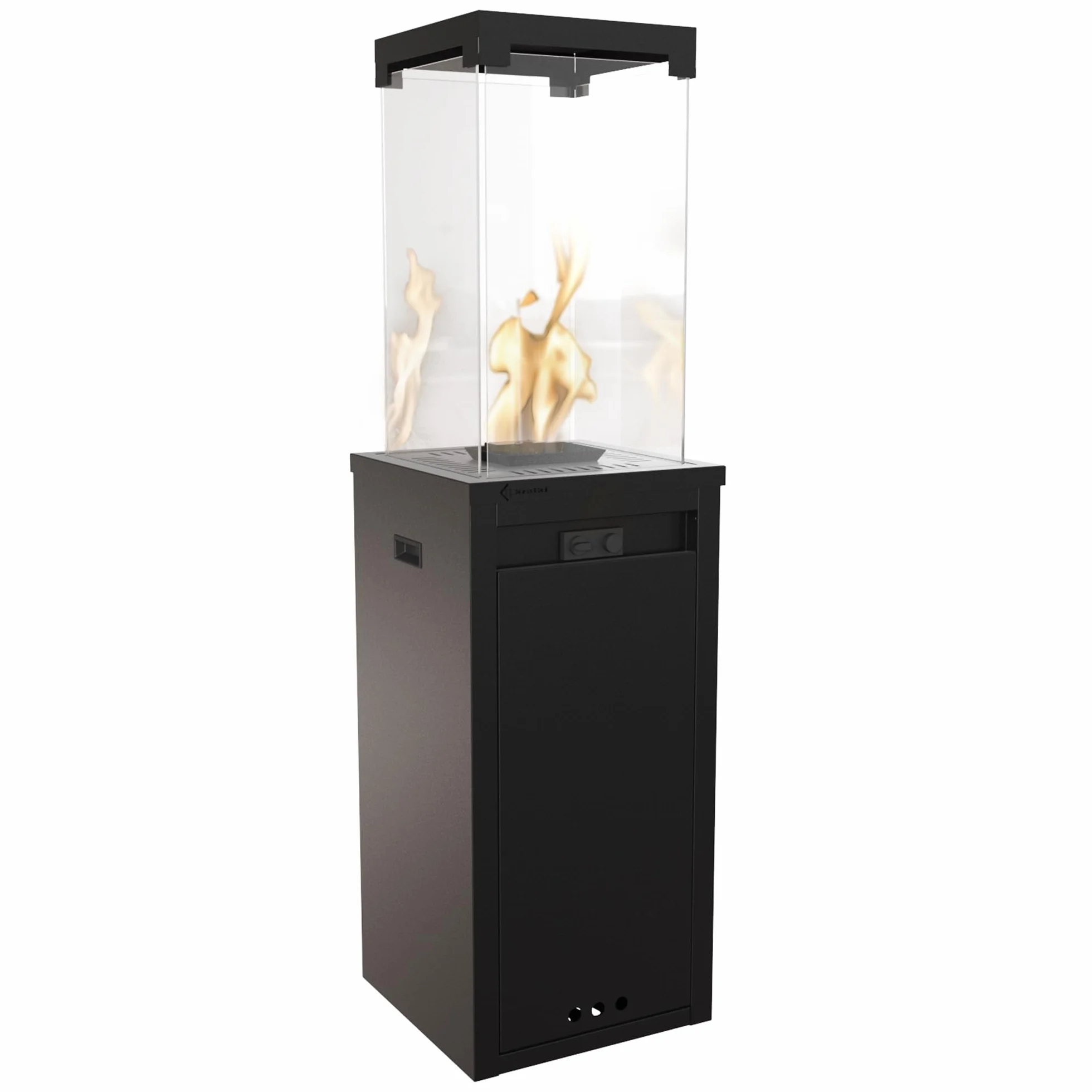 Kratki Patio Light Gas Terrassenheizer-Feuerstelle-Gaskamin-Aussenkamin -Terrassenkamin-Balkon-Gartenkamin-Gas-Gartenheizer auf Rädern- 8,2kW G30/50mbar Schwarz