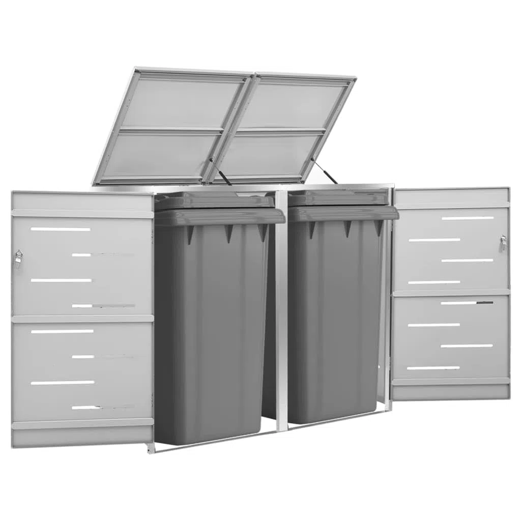 Doppel-Mülltonnenbox Mülltonnenbox Outdoor Lagerung Versteck Einfaches Öffnen und Schließen Schuppen Grau 138 x 77,5 x 112,5 cm Edelstahl
