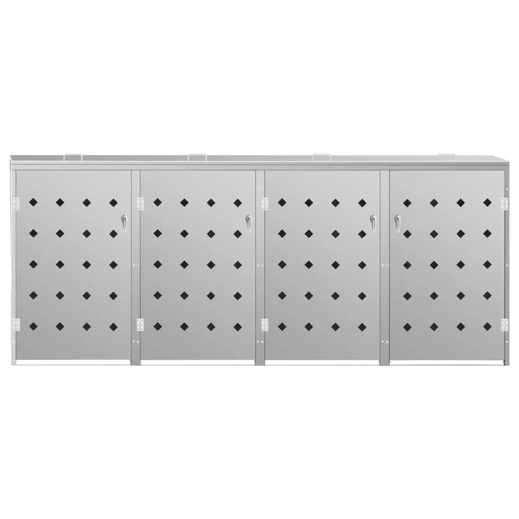 Hommdiy Mülltonnenbox für 4/3/2/1Tonnen 240L, Edelstahl,Mülltonnenverkleidung Gartenbox Müllcontainer,Silber (4 Bins)
