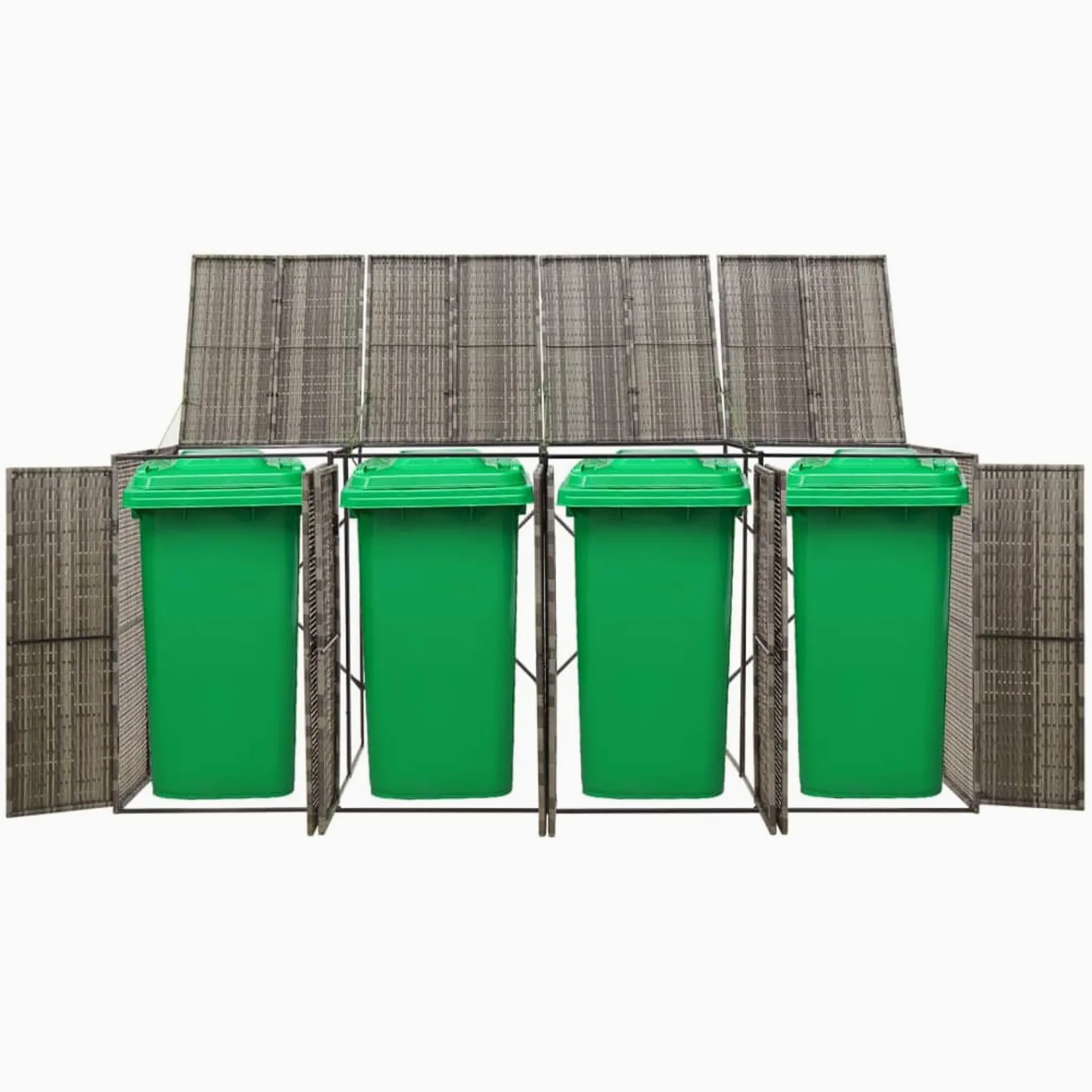 Festnight Mülltonnenbox 4er Mülltonnenverkleidung Mülltonnecontainer Rattan Müllcontainer Mülltonnenschrank Müllbox Draußen Rattan (4 Tonnen) 274 x 80 x 117 cm Grau
