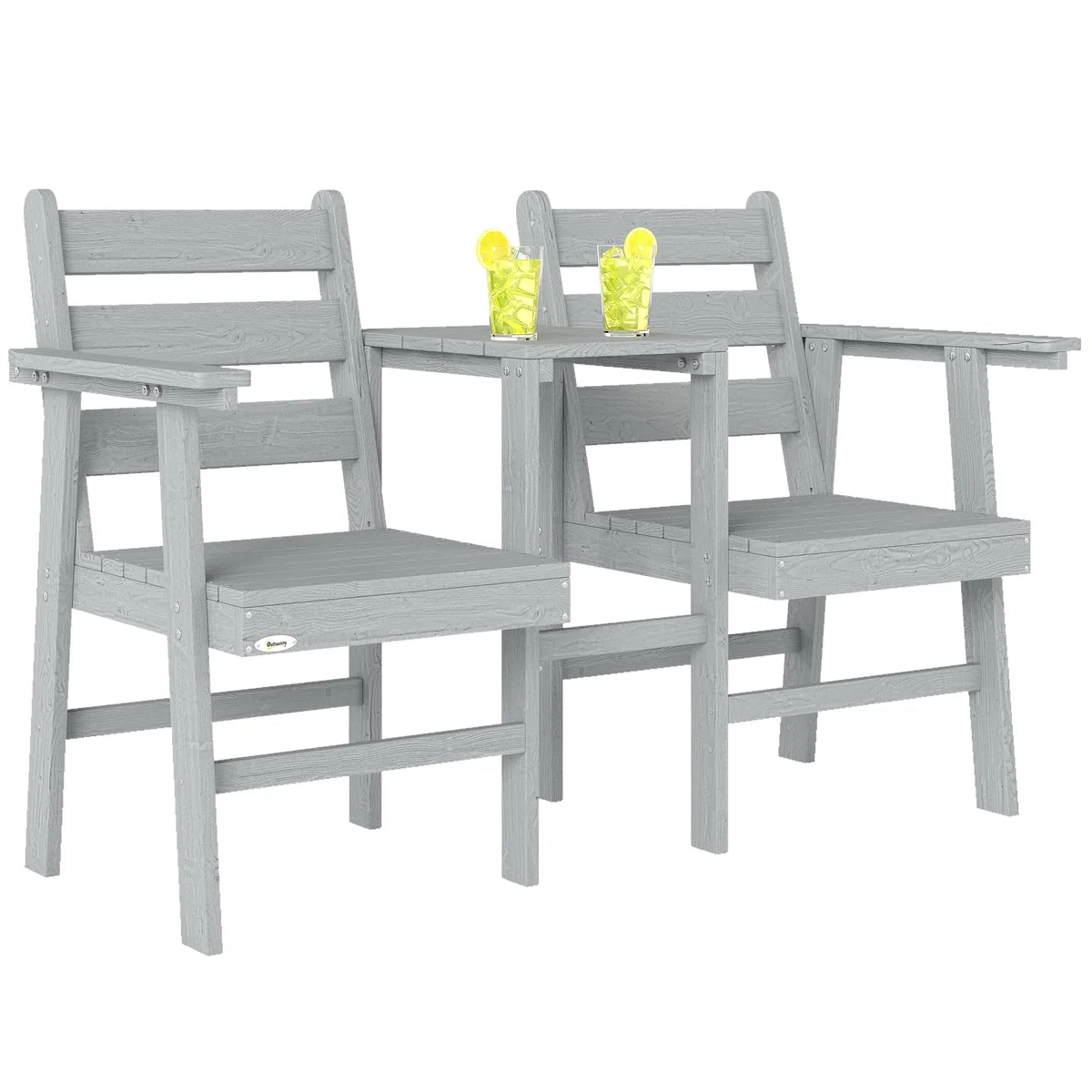 Outsunny Garden Loveseat Jack and Jill Gartensitz Einbautisch Grau | 2-Sitzer, geprägter Holzsitz, Terrasse, Veranda, Balkon