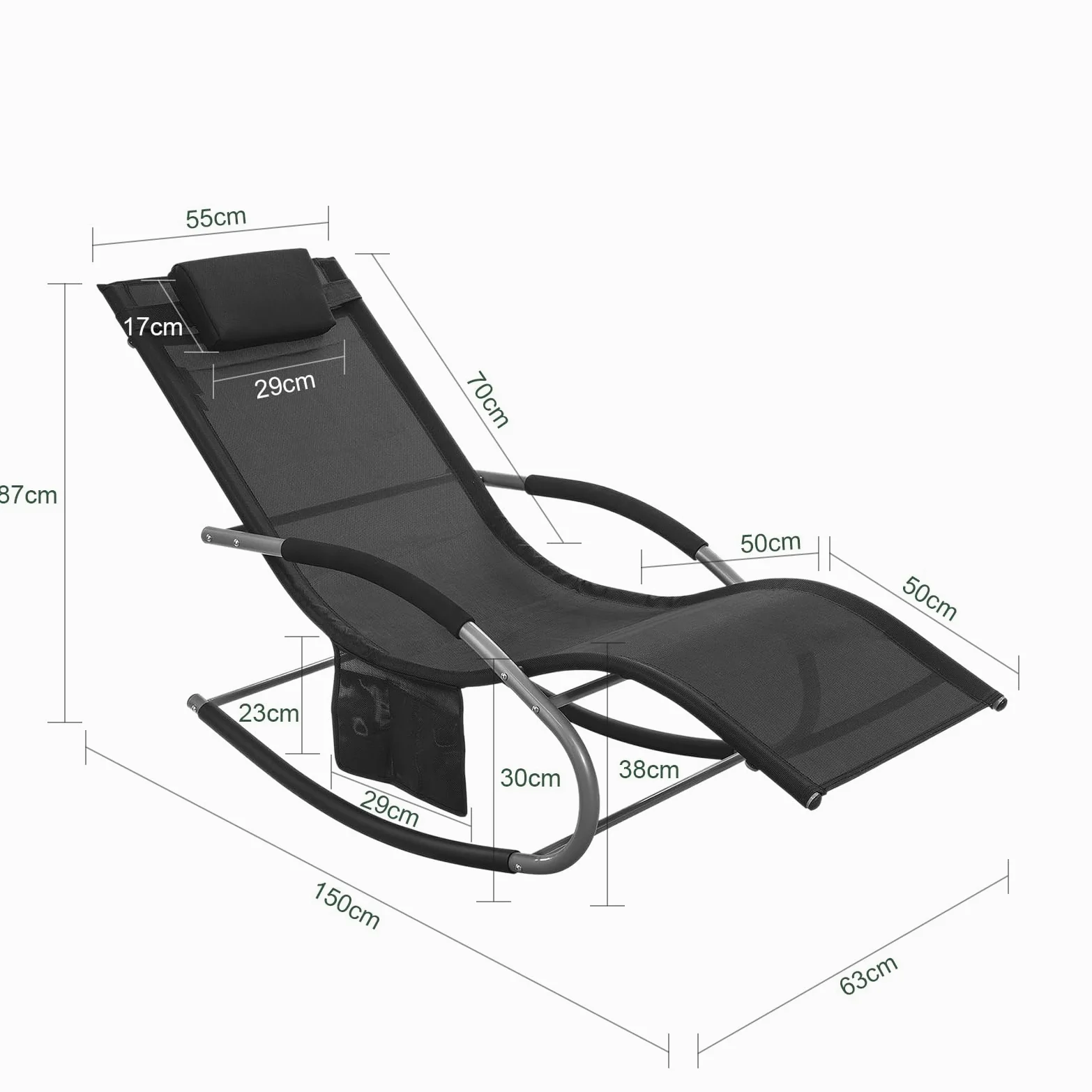 SoBuy 2er-Set Gartenliegen mit Kopfkissen 150x87x63cm Belastbar bis 150kg | 2er-Set Sonnenliegen mit Seitentasche, Stabilem Metallgestell, Outdoor Liegestuhl Atmungsaktivem Bezug, Schwarz OGS28-SCHx2