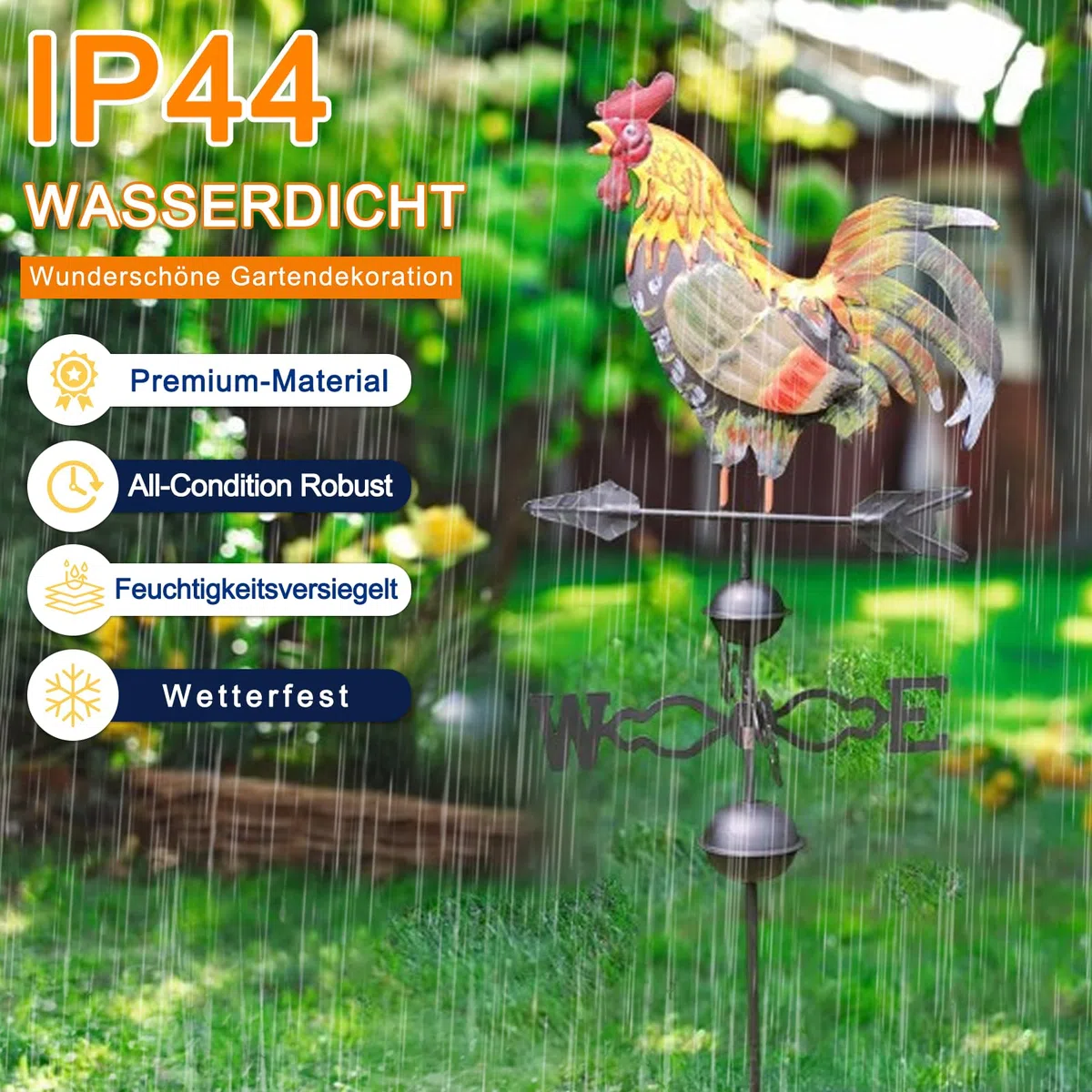 SYFUNLV Metall-Hahn Wind Vane,bunt Hahn-Wetterfahne,35×130cm Metall Windanzeige Hahn Form Dekoration für Garten Hinterhof Wind Direction Indicator und Roof Decoration