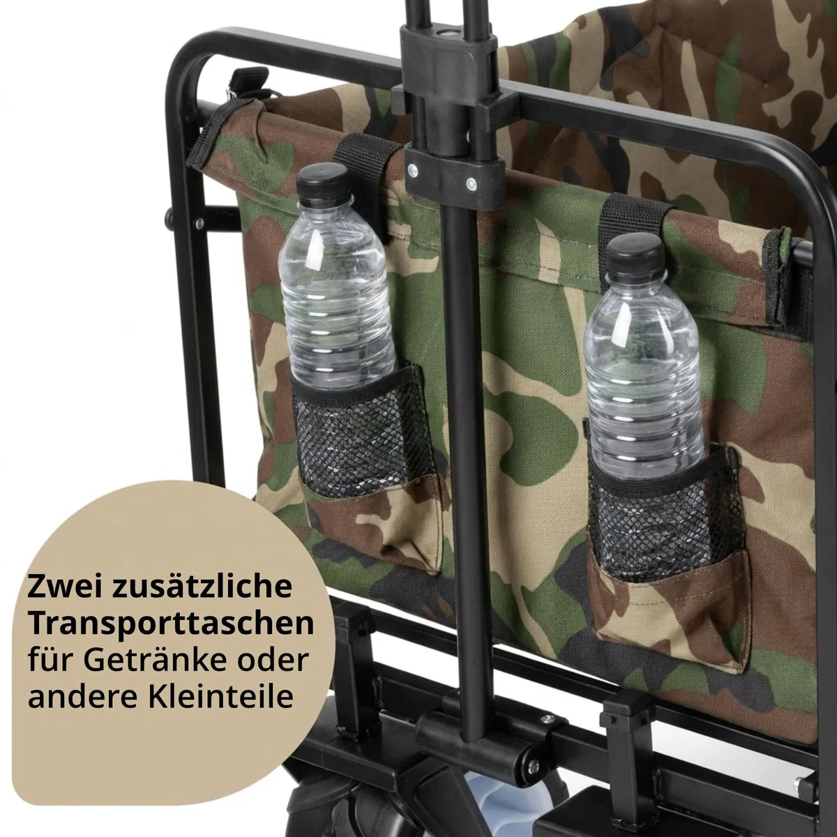 Stagecaptain BW-907 CA Bollerwagen faltbar, Camouflage | 150 kg Traglast, breite freidrehende Reifen, 600D x 300D Polyester, faltbares Metallgestell, 2 Außentaschen
