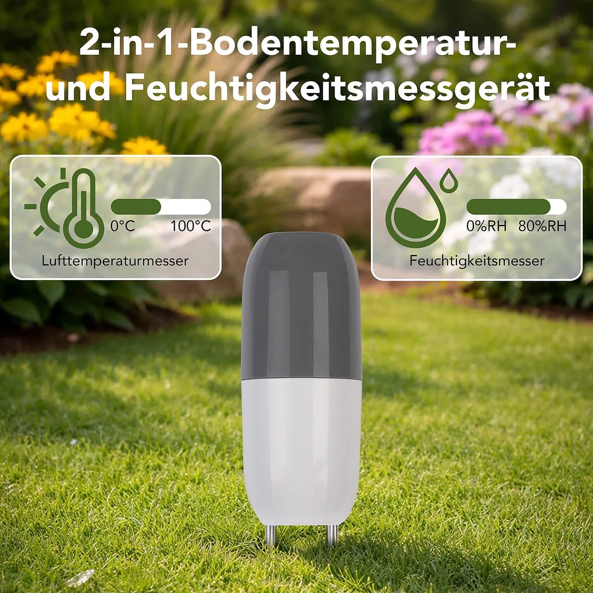 Royal Gardineer WLAN Pflanzen Sensoren: 2er-Set Smarter WLAN-Bodenfeuchtigkeits- & Temperaratursensor, App (Pflanzen Feuchtigkeit Sensoren, Pflanzenpflege)