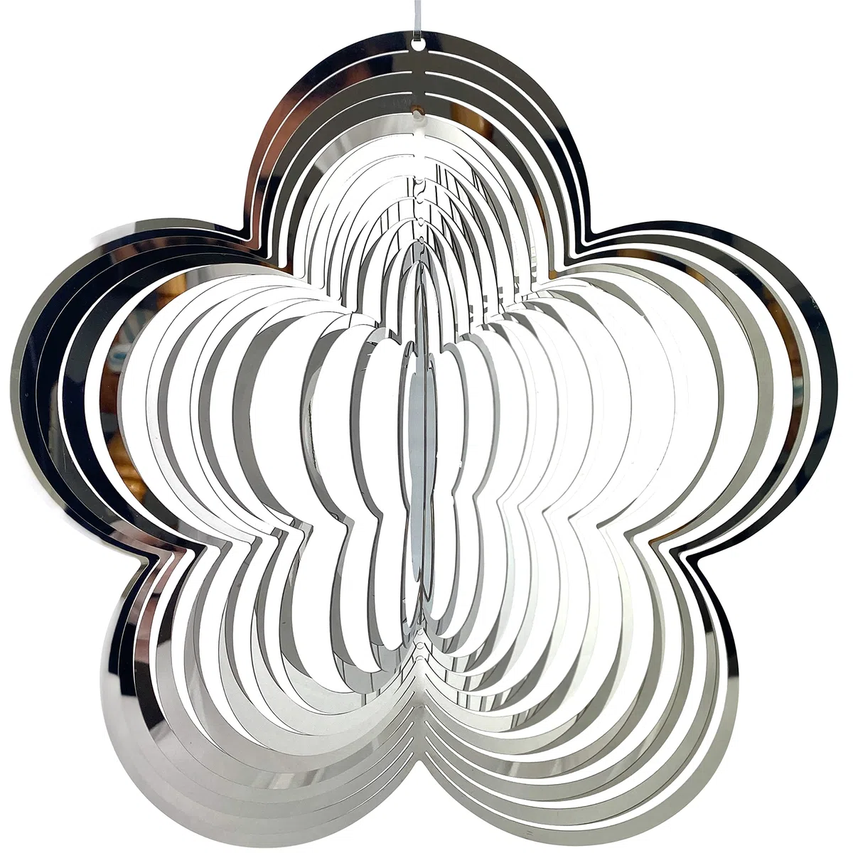 Metall-Windspiel für den Außenbereich, Gartenkunst für Hinterhof, hängende Dekoration und Spinner für Hof und Garten, Ornamente, 3D-Form, silberne Blume