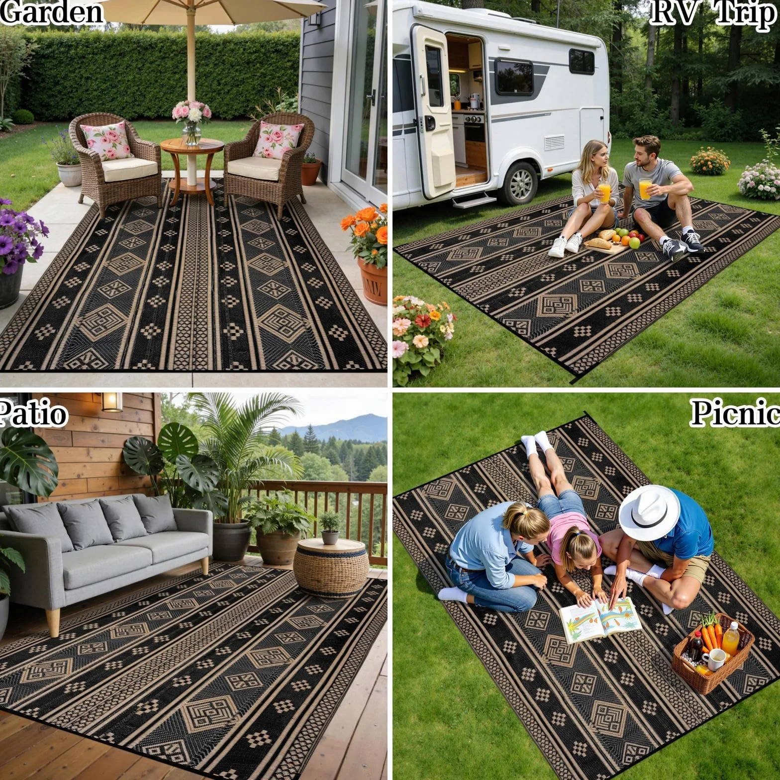 SHACOS Outdoor Teppich Wetterfest 180x270 cm, Kunststoffteppich Picknickdecke Wendbar UV-bestandig Patio Rug Camping Outdoor Teppich für Terrasse Balkon Garten Deck