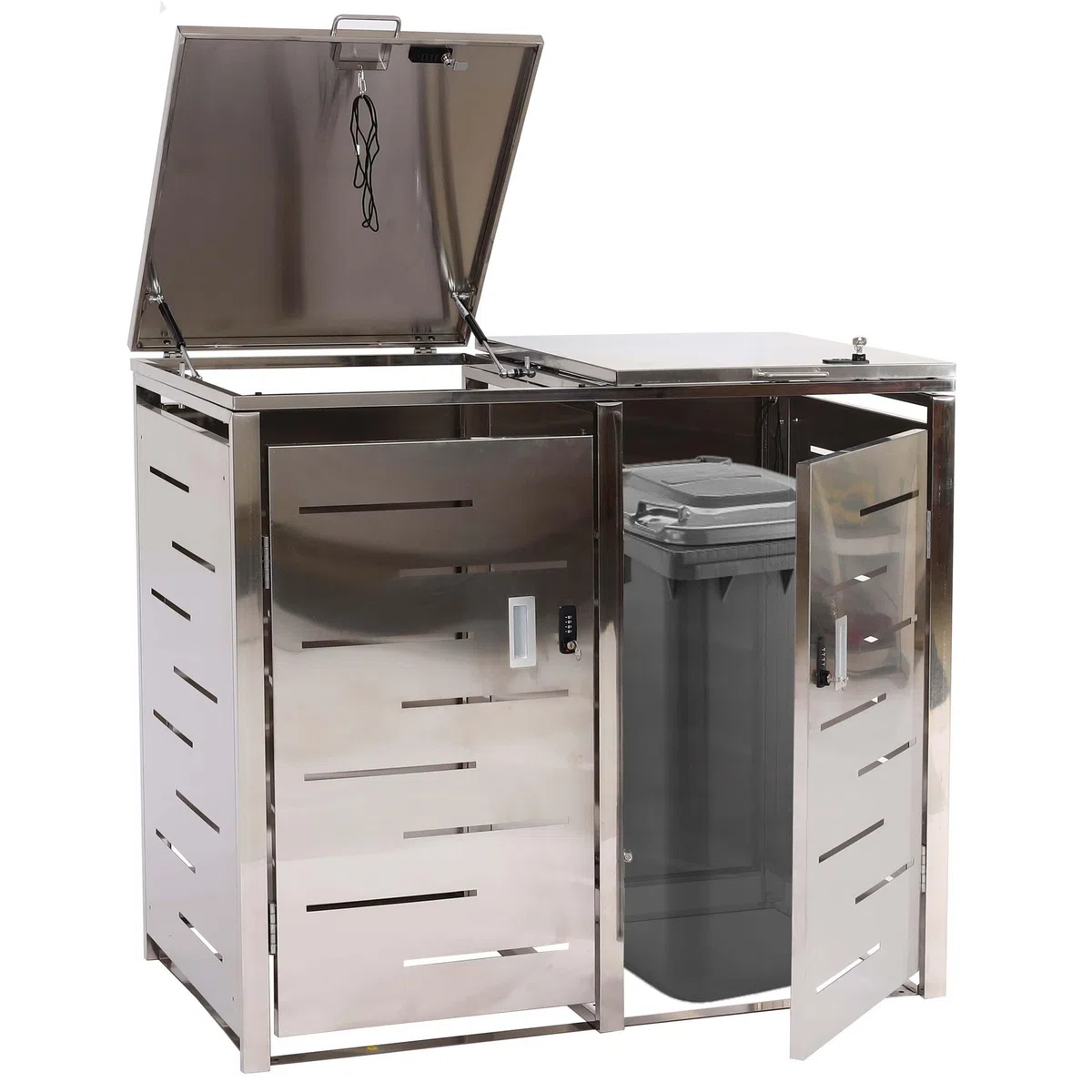 Mendler 2er-Mülltonnenverkleidung HWC-E83 103x115x63cm - Edelstahl | Mülltonnenbox, Mülltonnenabdeckung, erweiterbar, 38kg