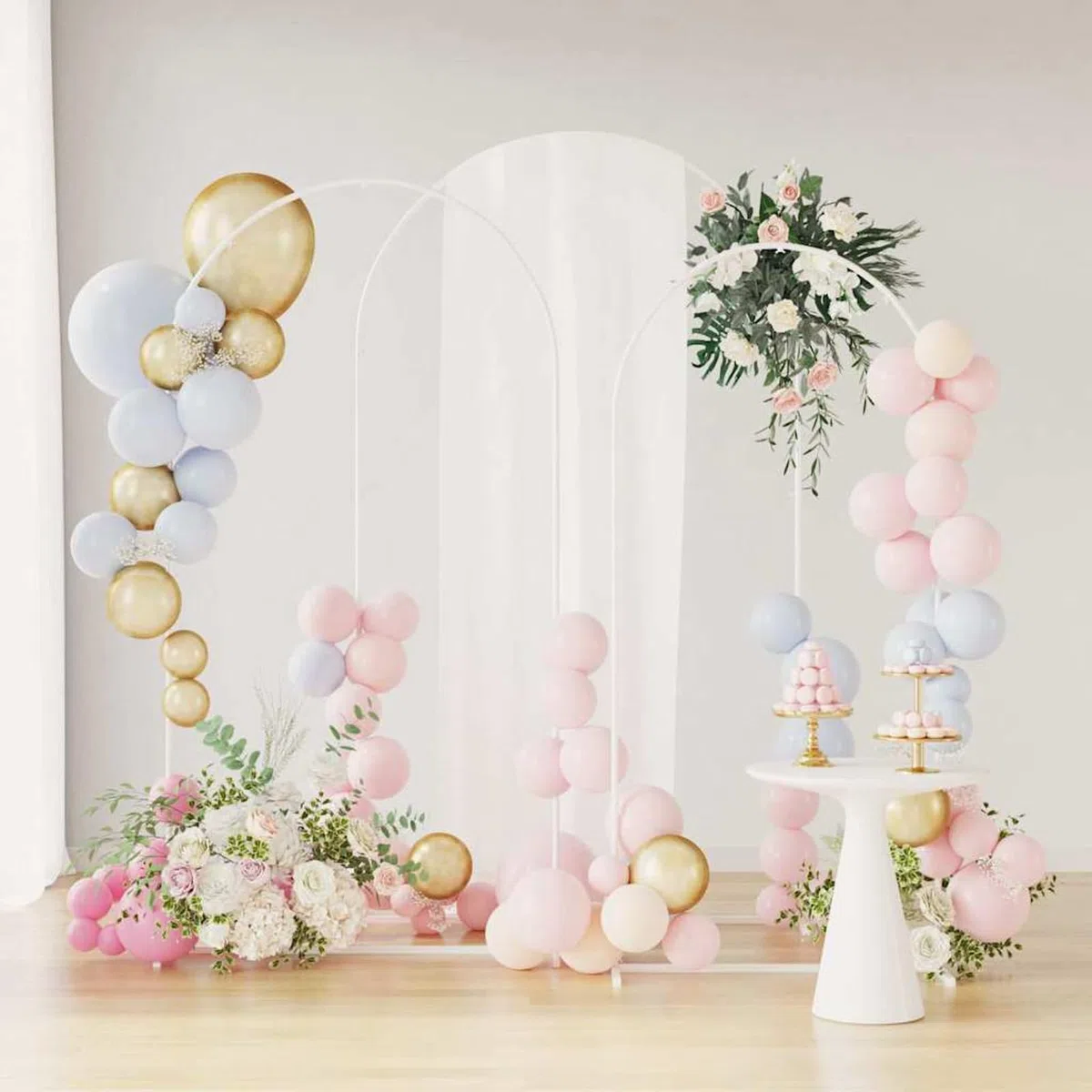 Gecheer Hochzeitsbogen 3 pcs Weiß Stahl, Großer Ballonbogen DIY Party-Bogen für Garten Zeremonie Verlobung Jubiläum42023037
