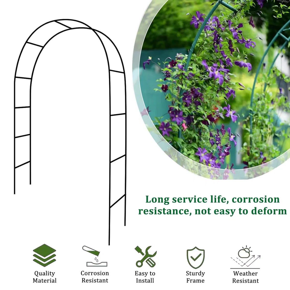 Gartenbogen zum Klettern von Rosen & Reben, 140 x 240 cm, Metallspalier, Outdoor/Indoor Pflanzenstütze, elegante Hochzeitsdekoration, Gartenlaube für Blumen und Pflanzen