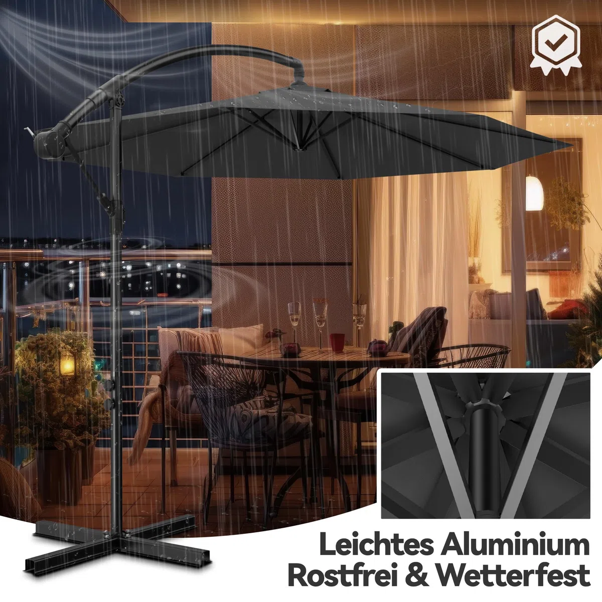 Froadp Ampelschirme mit Kurbel Alu Sonnenschirme Höhenverstellbar Balkonschirm UV40+ Sonnenschutz Windfest Gartenschrime Wasserdichte Marktschirm