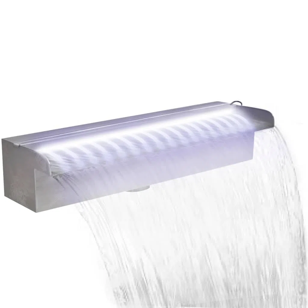 Edelstahl Pool Fontäne mit LED Beleuchtung 45 cm Rechteckig für Teich und Pool Wasserspiel