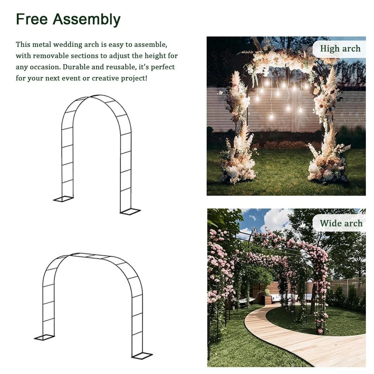 Robuster Metall-Gartenbogen für Kletterpflanzen, verstellbares Pergola-Rankgitter (120 x 220 cm), Gartendekoration, Outdoor-Zeremonie, Struktur, Gartentor