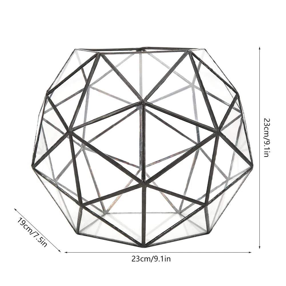 Geometrischer Glas-Blumentopf, 23 x 23 x 19 cm / 9,1 x 9,1 x 7,5 Zoll, eleganter Glas-Pflanzgefäß-Behälterhalter, vertikales Terrarium-Display für Garten, Büro, Schreibtisch