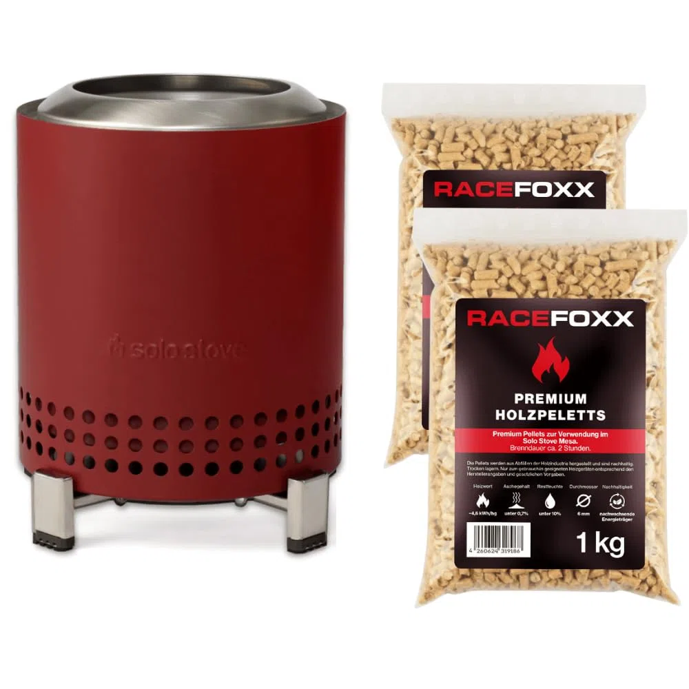 Solo Stove Mesa Tischfeuer inkl. 2 kg Holzpellets, Raucharm, Deko für Garten, Terrasse und Balkon, Mit Pellets/Holz, Edelstahl, Inkl. Standfuß, Aufbewahrungsbeutel, 17,5 x 13cm, 635g, Mulberry