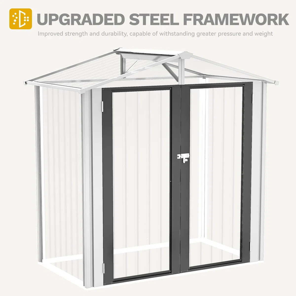 YITAHOME Metall Geräteschuppen Gerätehaus Gartenhaus Gartenhütte,Weiß | 171x87x184cm|6x4 klein|Rasenmäher Gartenschuppen|Satteldach|Abschließbar|4 Lüftungsöffnungen|Gartenhaus mit Tür|Wetterfest