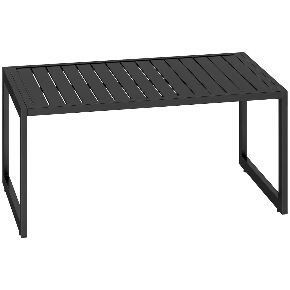 Outsunny Beistelltisch Loungetisch Outdoor 90 x 50 x 42 cm Schwarz | Lamellendesign, Wetterfest, Aluminium, Pflegeleicht, Balkontisch, Kaffeetisch, Gartentisch, Für Balkon Garten Terrasse