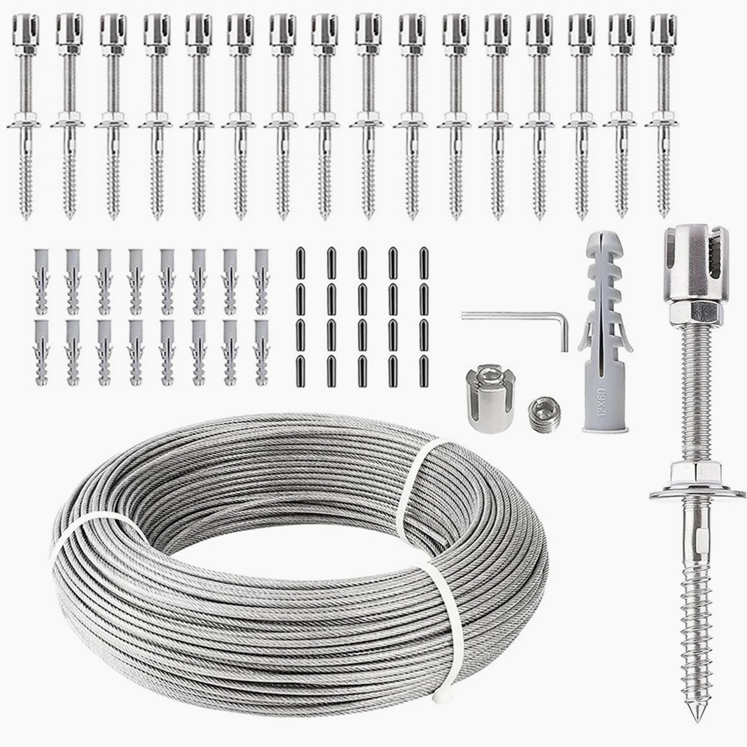 Rankhilfe Aus Edelstahl Für Kletterpflanzen,Rankgitter Edelstahl 24m,Rankhilfe Seil,Professionelles System Komplett,Inklusive Wandhalterungen Und 3 Mm Stahlseil,(16 Halterungen,24 Meter Kabel)