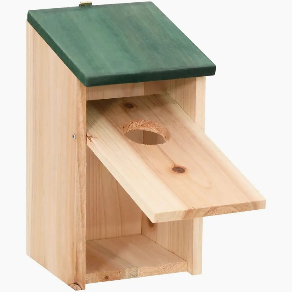 Vogelhäuser aus Holz 8 Stück 12x12x22 cm mit grünem Dach, wetterfest, als Nistkasten, Futterhaus und Futterstation für Singvögel im Garten, Balkon, Terrasse, Baum