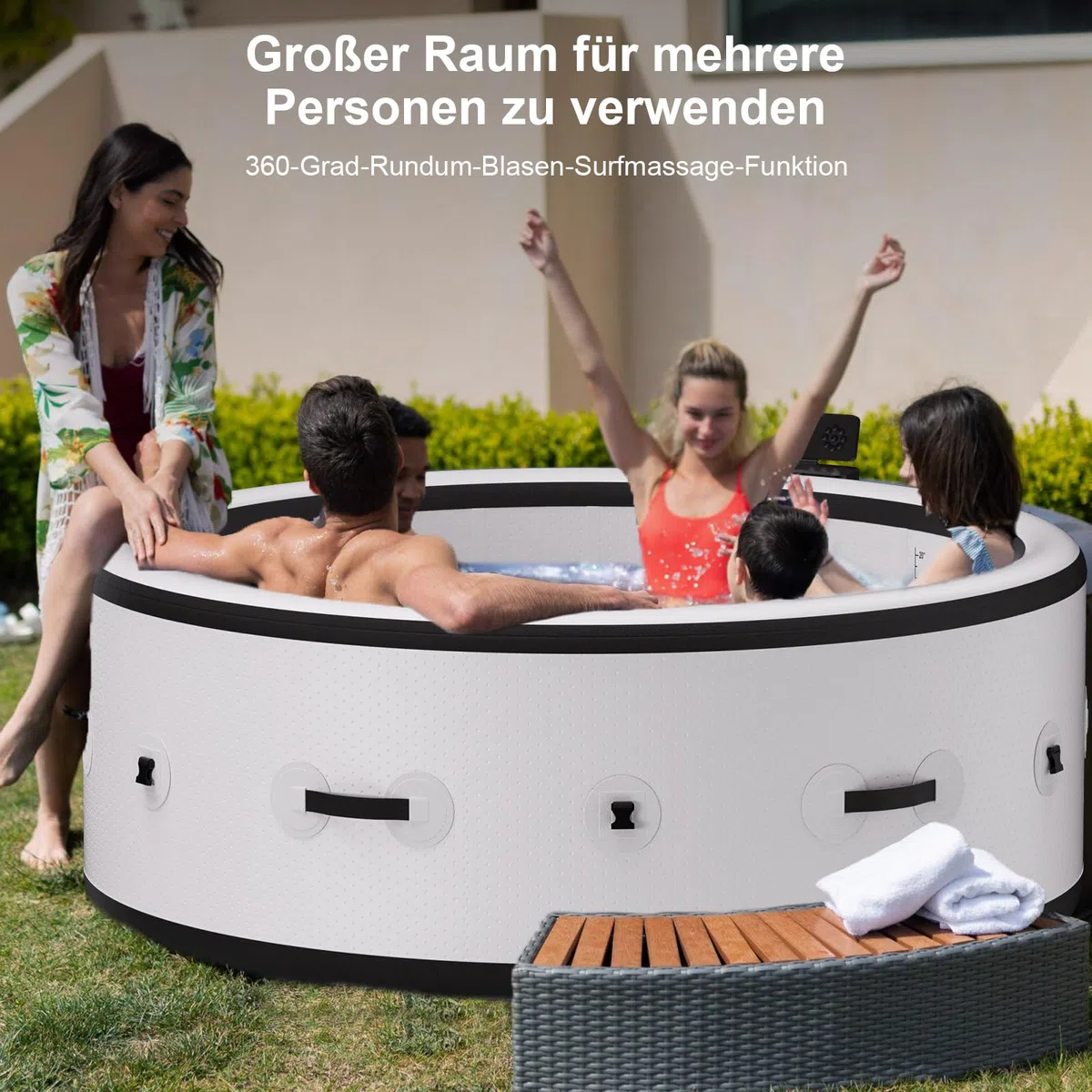 B&Y Whirlpool mit 3-stufiger Wellenfunktion und 6 Ambientebeleuchtung | Isolierte Abdeckung，Automatische Inflation & Deflation，Heizfunktion，Robuste Materialien