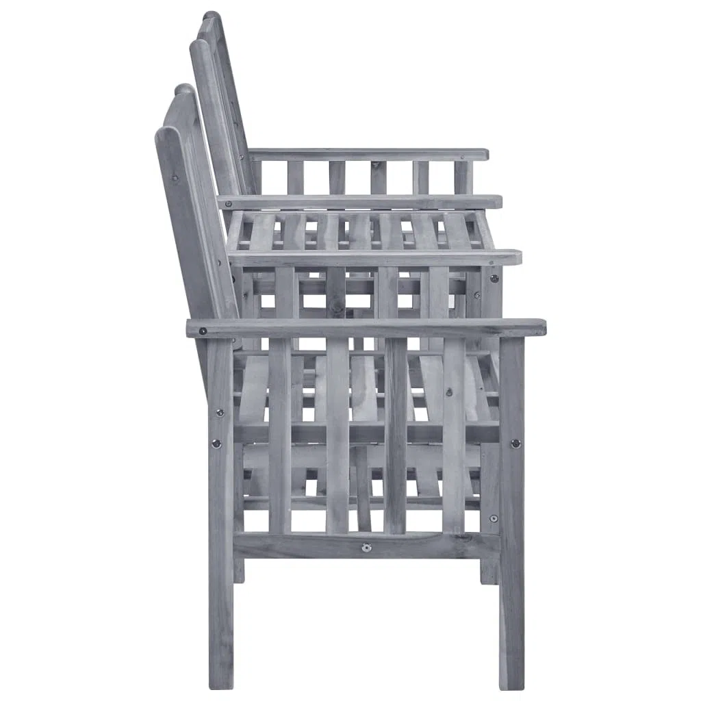 Gartenstühle mit Teetisch und Kissen, 2-Sitzer Gartenbank mit Integriertem Tisch, Holz-Bistro-Set aus Akazie Massivholz für Garten Terrasse Balkon, Grau, 159x61x92 cm