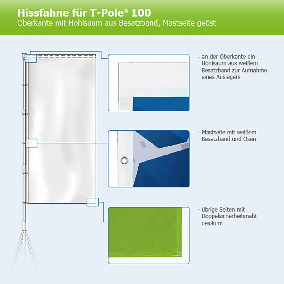 Vispronet Flagge Geöffnet - Hohlsaum und Ösen - 120x300 cm - für mobilen Fahnenmast T-Pole 100 & 200