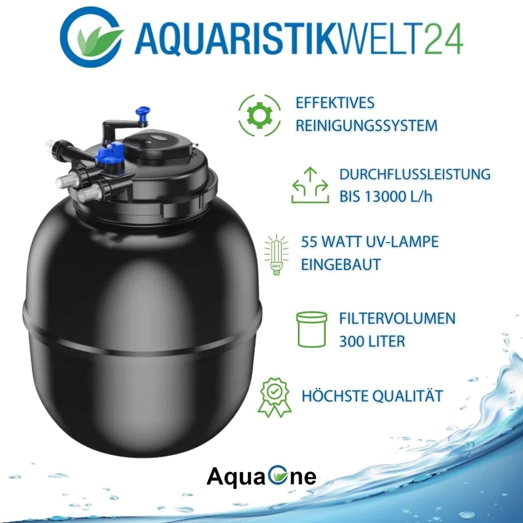 AquaOne Druckteichfilter CPF-75000 I Teichfilter für Teiche bis 100.000 Liter I Bio Teich Filter inkl.55 Watt UVC Klärer mit Kurbelreinigung I schwebealgenfreies klares Wasser