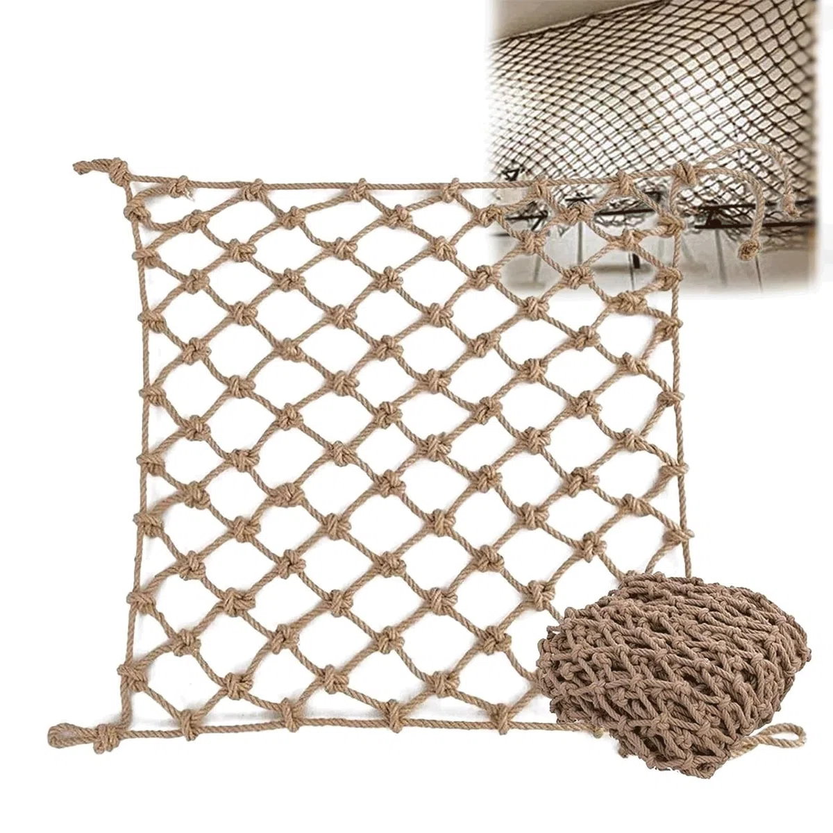 90 x 91 cm Hanfseil Sicherheitsnetz - wasserdichter Fallschutz für Schaukeln, Hängematten, Gärten, Treppen und Spielplätze - ideal für Kinder und Outdoor