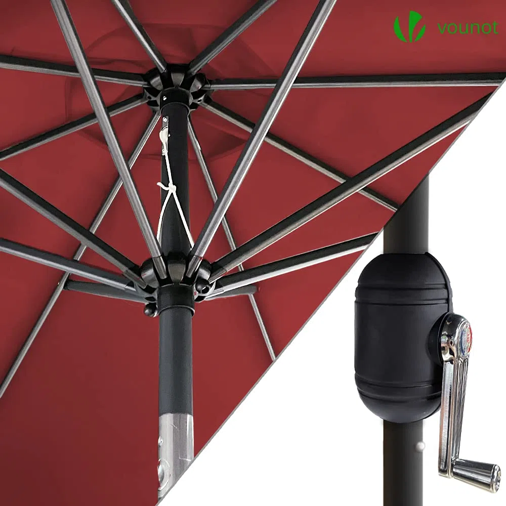 VOUNOT Sonnenschirm 270 cm mit Kurbelvorrichtung, Knickbar, Sonnenschutz UV-Schutz, Balkonschirm Gartenschirm Marktschirm mit Schutzhülle, Rot