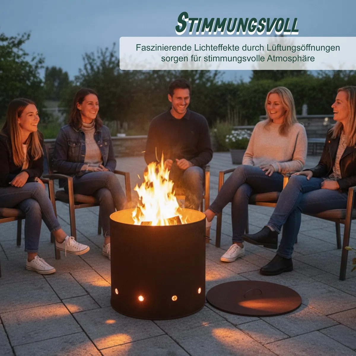 Relaxdays Feuertonne, Cortenstahl, Rostoptik, HxD: 45 x 49,5 cm, Industrial Feuerschale mit Deckel, Garten, rotbraun