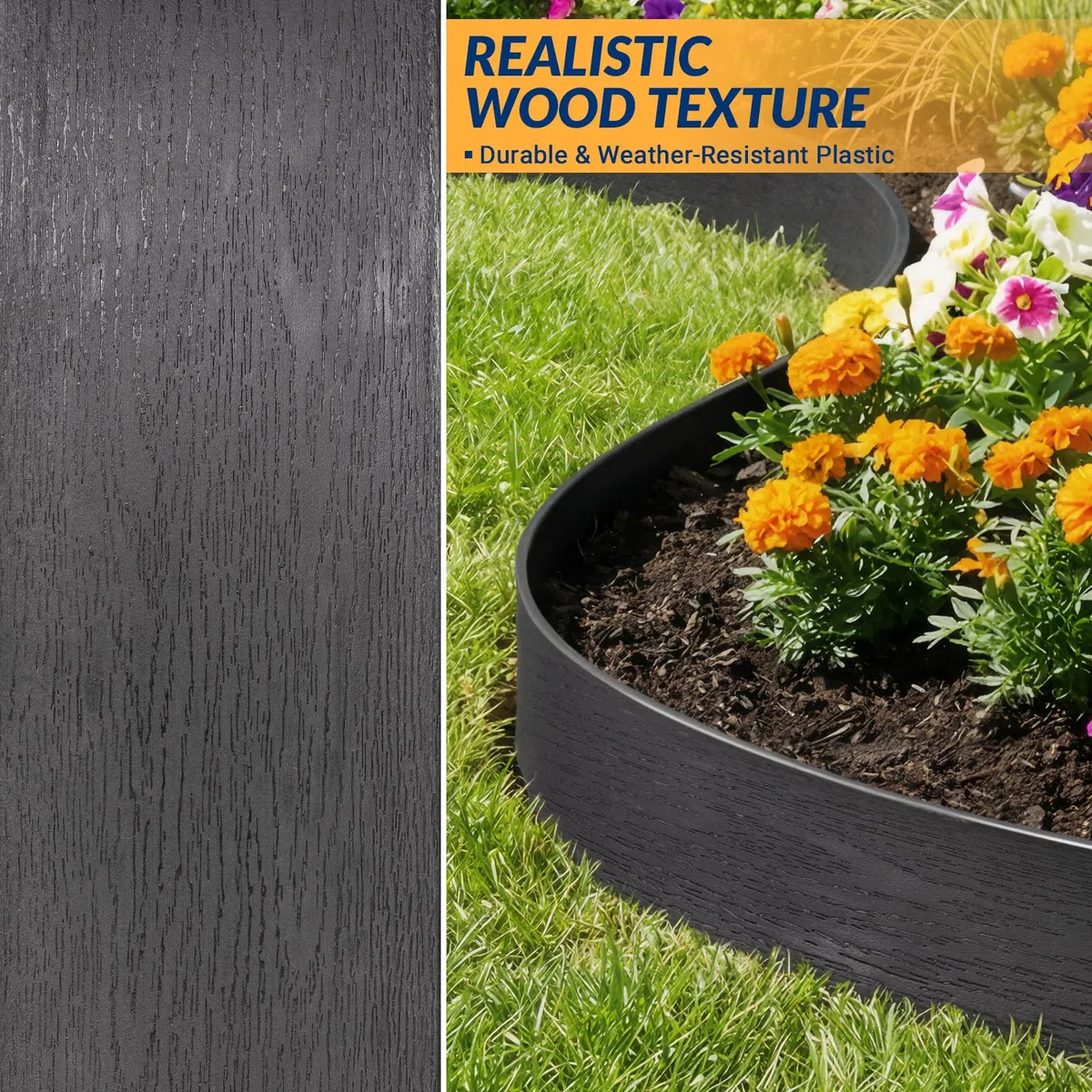 Velway Flexible Rasenkante Kunststoff, Länge 20m Höhe 13cm, mit 40 Erdanker, Schwarz – Beeteinfassung, Beetbegrenzung, Rasenbegrenzung für Garten & Wege