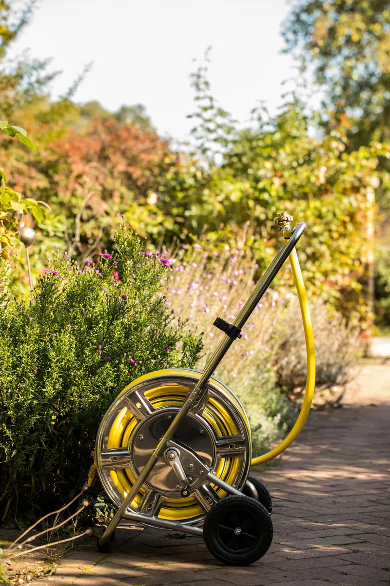Sirocco SIRO Edelstahl Schlauchwagen, 3/4 Zoll Anschluss, Gartenschlauchwagen, Edelstahl/Messing/Verzinkter Stahl, für Schläuche bis 80m, Maximaldruck 25 bar
