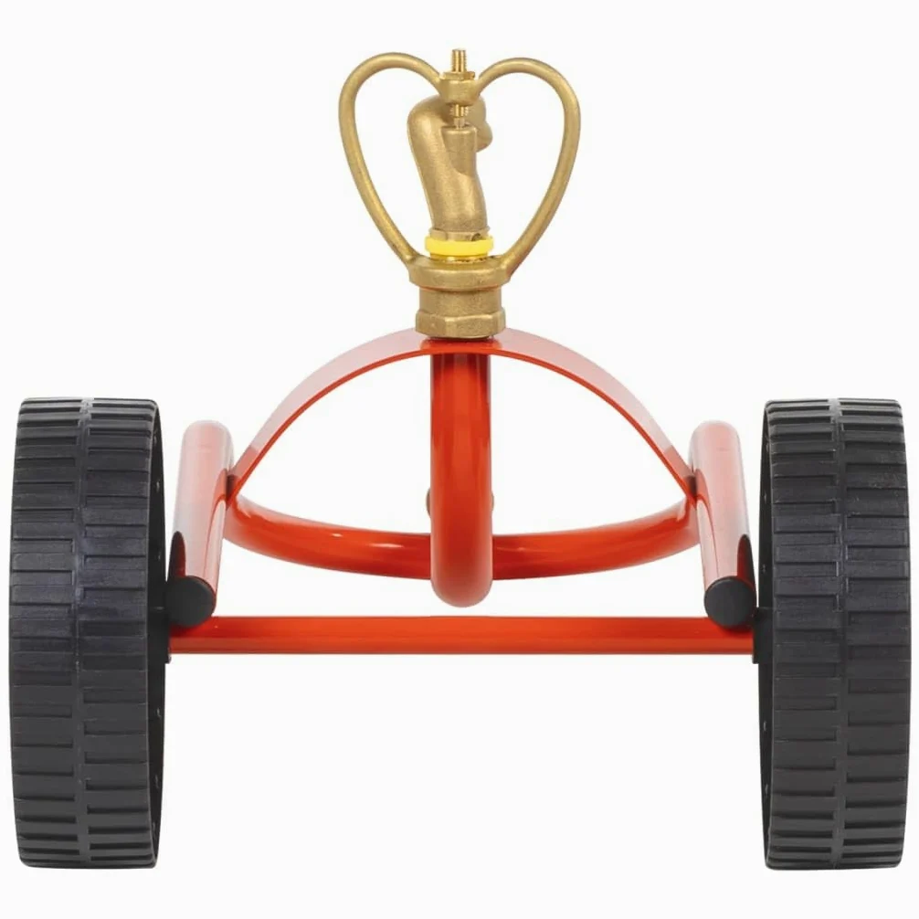 Sprinkler-Schlitten mit Rädern und drehbarem Kopf aus Stahl für effiziente Gartenbewässerung, universeller Schlauchanschluss, langlebig, 8,5 m Sprühkreis, ideal für Rasen, Beete und Gärten
