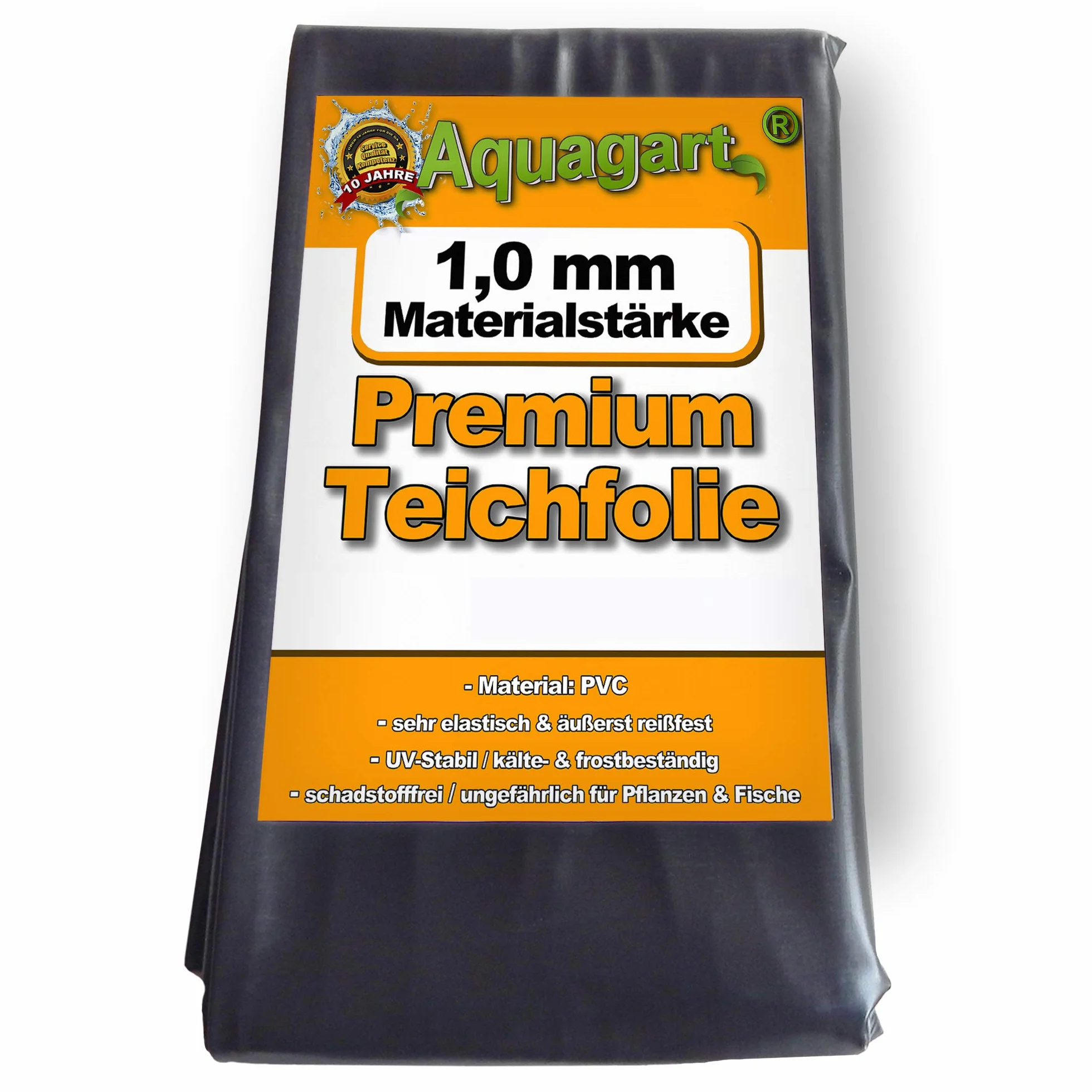 Hochwertige PVC Teichfolie 1,0mm Stärke 8m x 2m I Fisch und Pflanzenfreundlich, UV- und witterungsbeständig I Schwimmteich Folie Gartenteich Teichplane schwarz I Aquagart Garten- und Teichzubehör