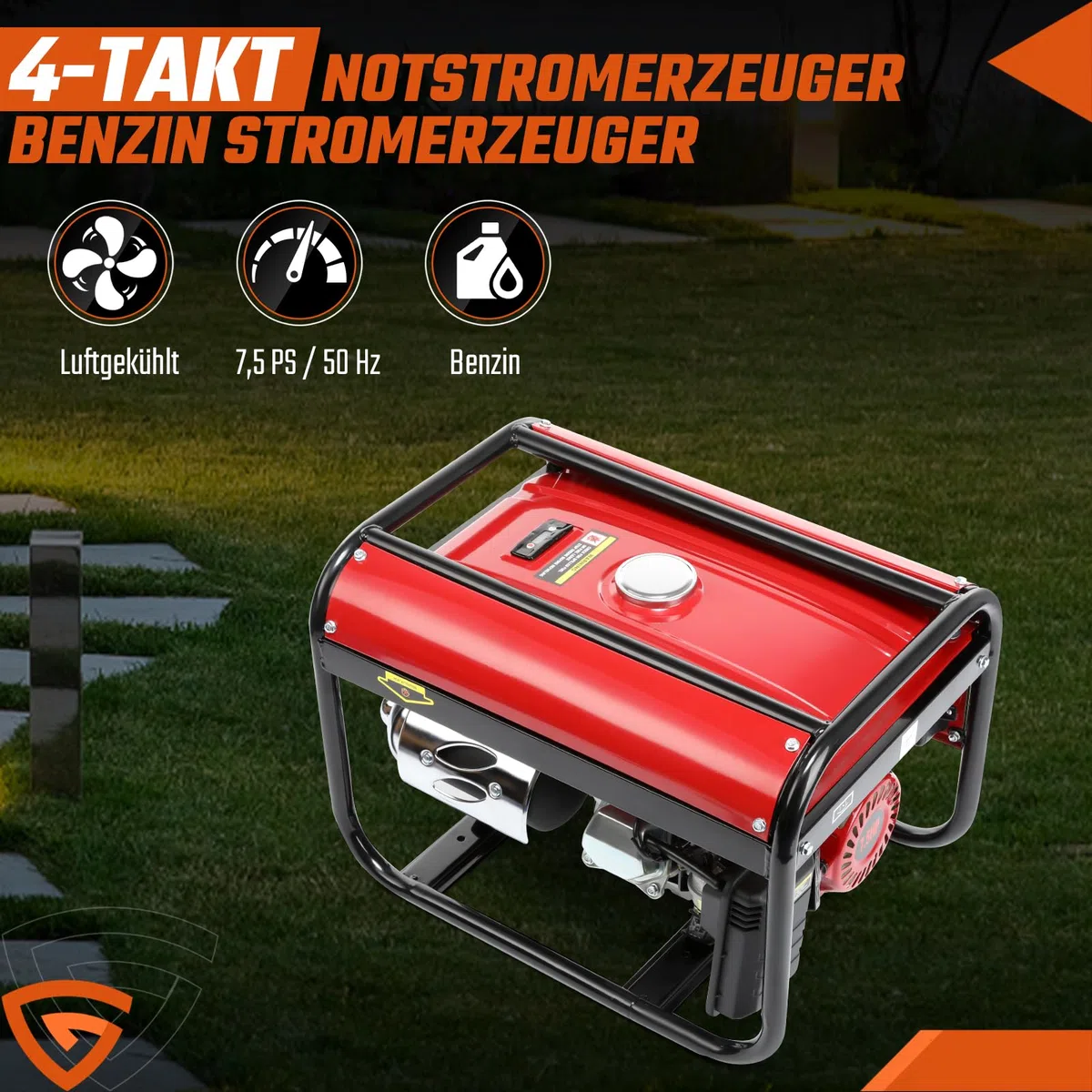 Stromgenerator Benzin 7,5 PS 3000W Dauerleistung 6500W Max Notstromaggregat 4-Takt OHV Motor mit AVR, 15L Tank, 3x 230V Steckdosen, Tragbar Leise für Haus Garage Werkstatt Baustelle