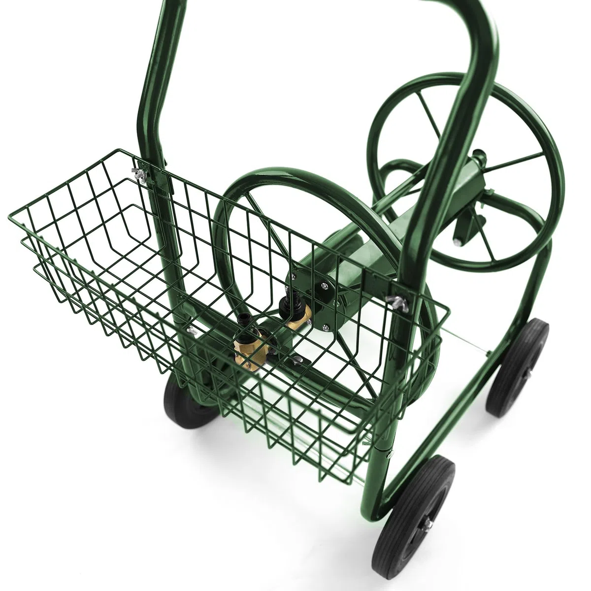 Schlauchwagen Schlauch Handwagen Grün mit Ablagekorb bis 60m Gartenschlauch