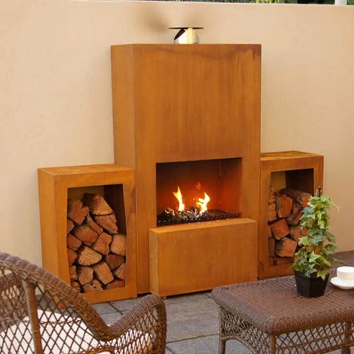 Ben&Camilla Holzlager Edelrost Optik Cortenstahl 80 x 50 x 35 cm | extra robust | Kaminholzregal Kaminholzständer Holzlager