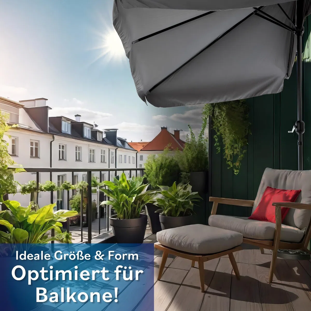 EASYmaxx Sonnenschirm rechteckig | 230 x 140 x 253 cm | für Balkon und Terrasse | passgenau für Wände | mit praktischer Handkurbel und Sonnenschutz UV-Schutz 40+ | spendet Schatten