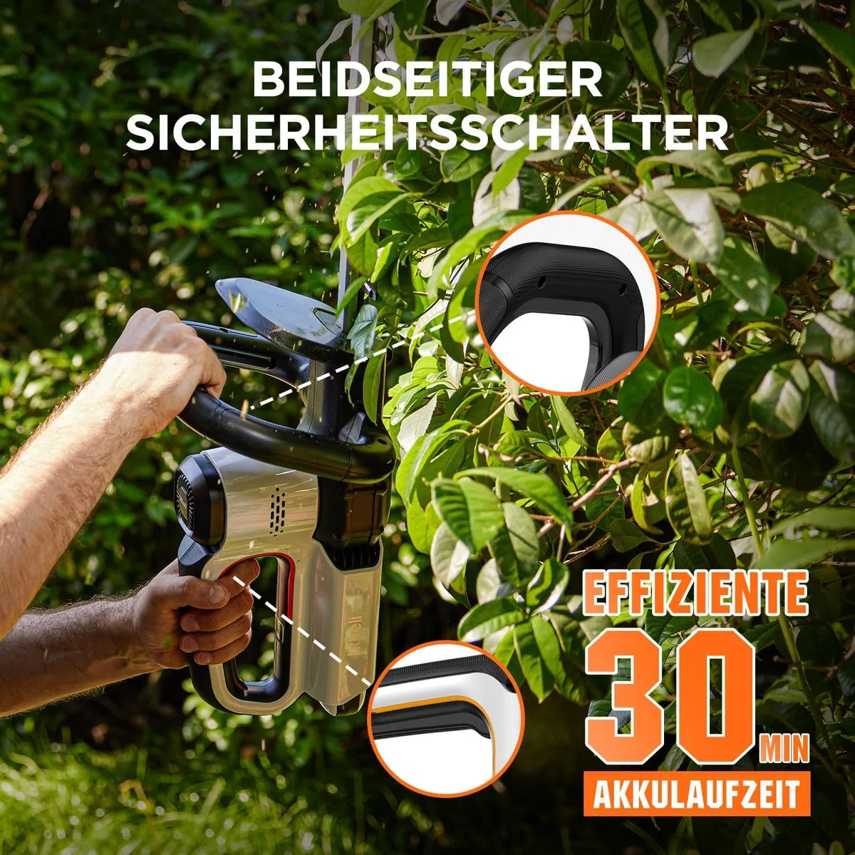 Litheli Heckenschere Akku, mit einem 2,0 Ah Akku, 51 cm Schnittlänge, Anschlagschutz, ergonomischer Griff, für Sträucherschneiden Gartenpflege, Hedge Trimmer