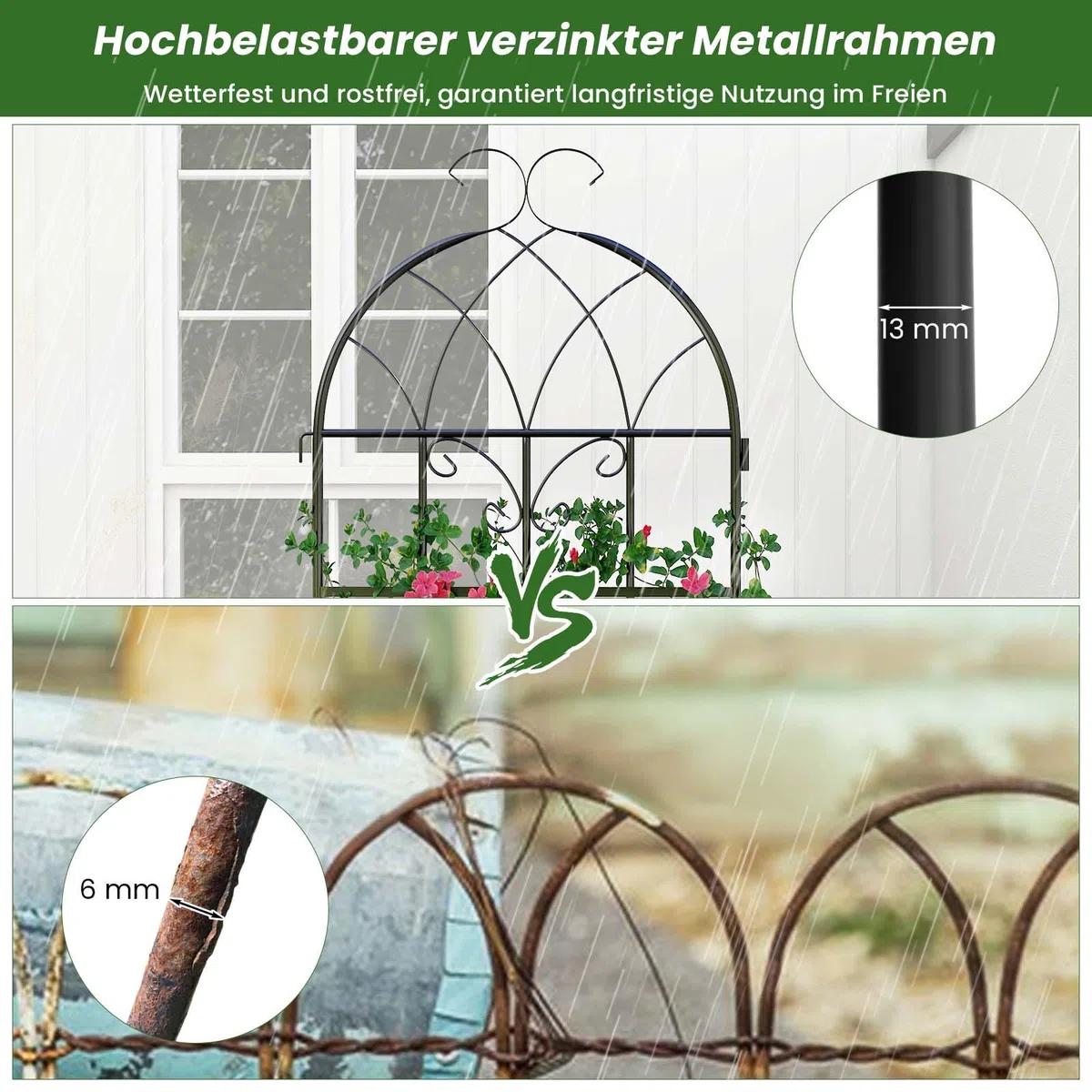 GOPLUS Rankgitter Metall 220cm hoch, 2er Set Rankhilfe, Rosenspalier mit Ranknetz, dekorativer Rosengitter, freistehende Gartenzaun Pflanzengitter für Kletterpflanzen, Blumen, zum Stecken, 220 x 50 cm