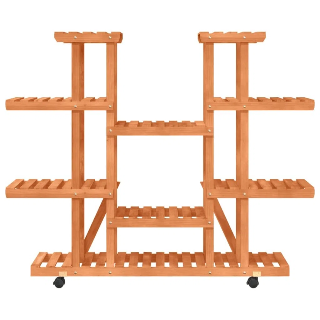 Blumenständer mit Rollen 110x25x115 cm Pflanzenregal Holz Indoor Outdoor Mehrstöckig Pflanzentreppe Tannenholz Symmetrisch Blumenregal für Wohnzimmer Balkon Terrasse Natur