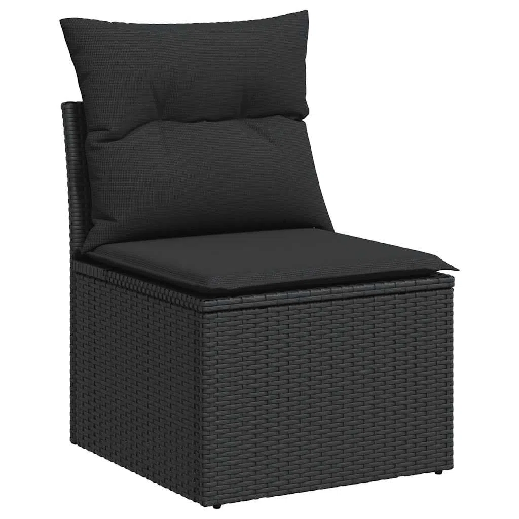 11-TLG Garten-Sofagarnitur mit Kissen Schwarz Poly Rattan wetterfestes Polyrattan Lounge Set für Terrasse Balkon mit Tisch Hocker Regal und Stauraum ideal für Outdoor Veranda und
